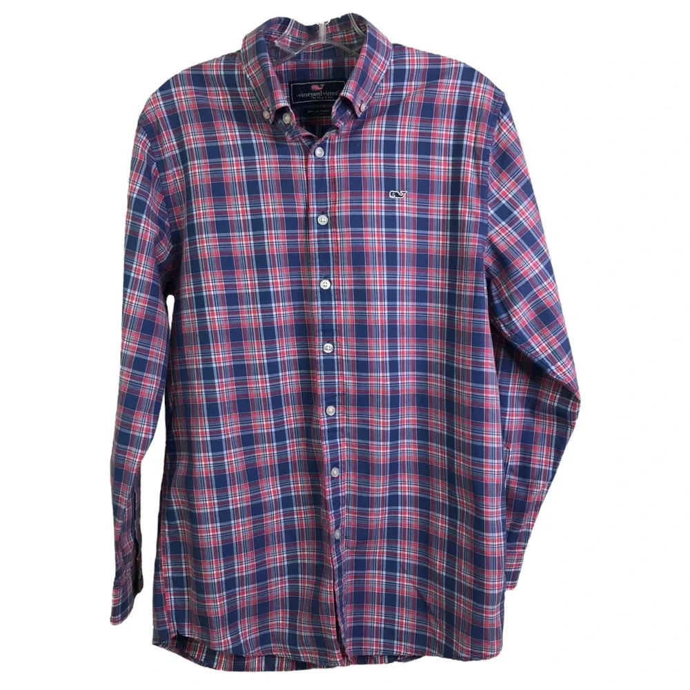 Vineyard Vines By Shep & Ian Boy's Whale Shirt‎ Multicolored Check Plaid Sz XL